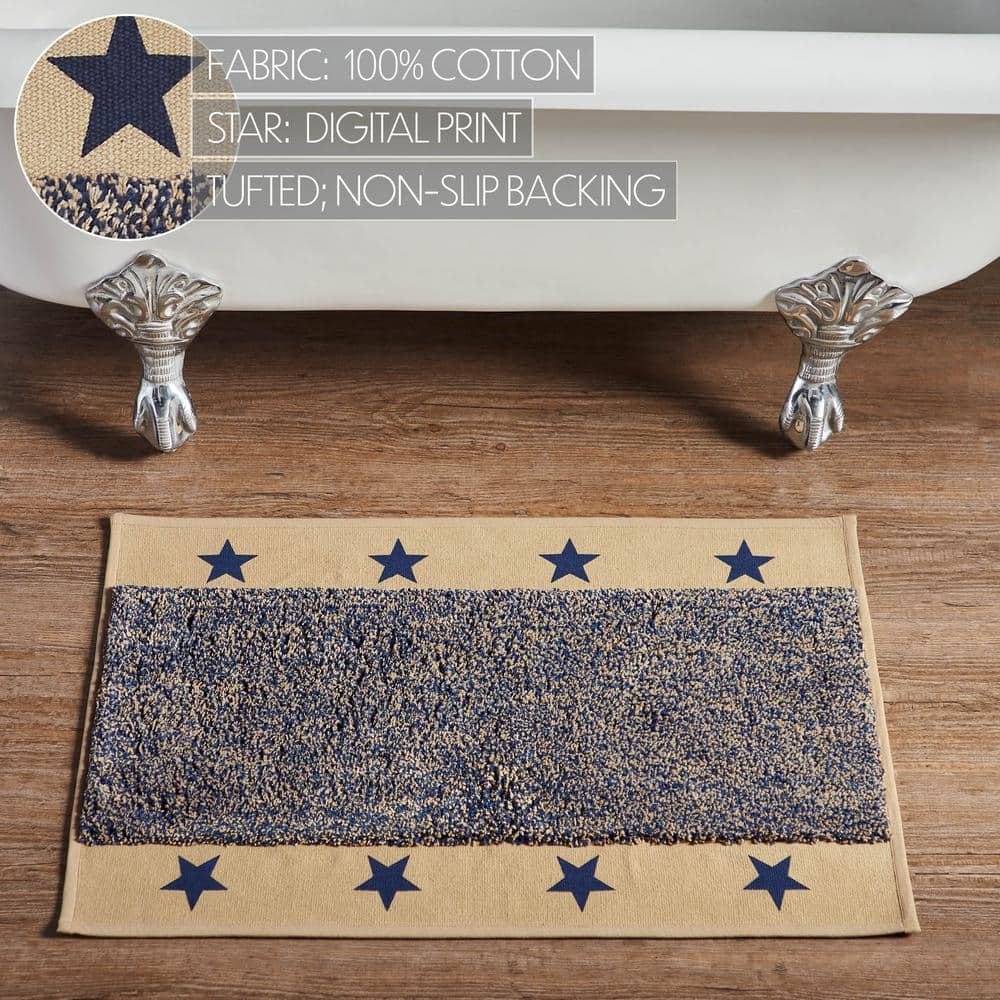 Khaki and Navy Cotton Bath Mat with Star Design, 20x30