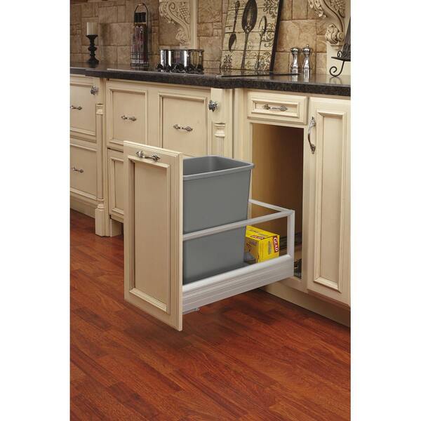 Rev-A-Shelf Single 35 Qt. Pull-Out Brushed Aluminum and Silver 