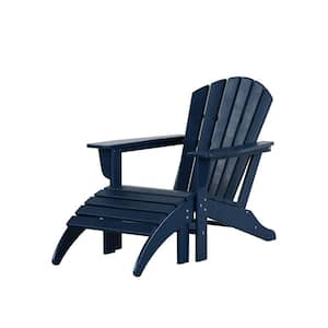 Mason Navy Blue 2-Piece Poly Plastic Outdoor Patio Classic Adirondack Fire Pit Chair With Ottoman Set