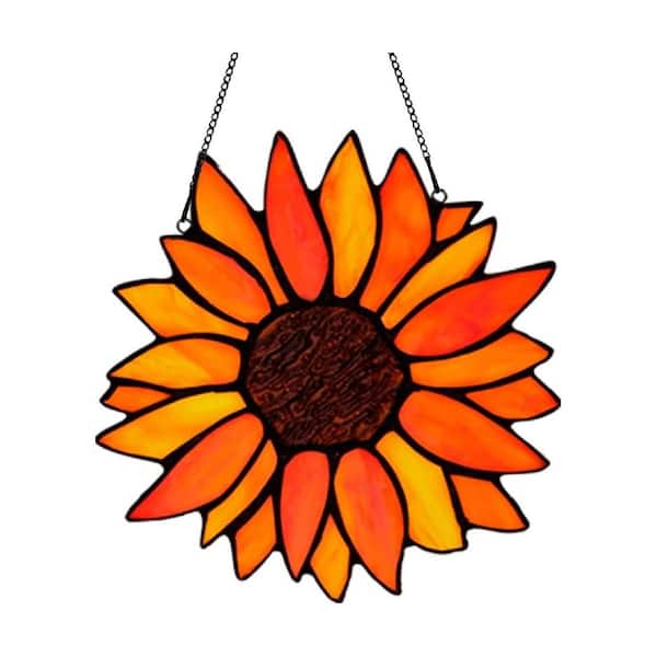 Orange Sun Flower Stained Glass Art Glass Window