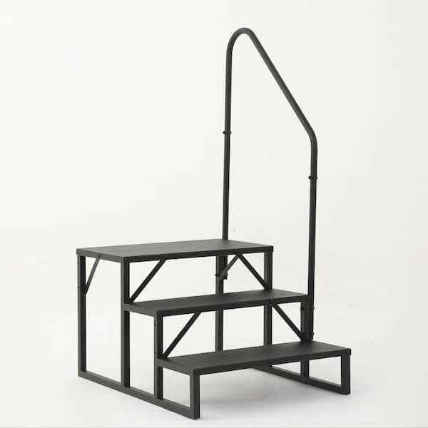 Hot Tub Steps Outdoor, 3 RV Steps with Handrail, Heavy Duty Truck Camper Steps Ladders for Above Ground Pool