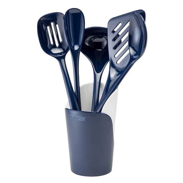 Melamine Cobalt Blue Utensils and Crock (Set of 6)