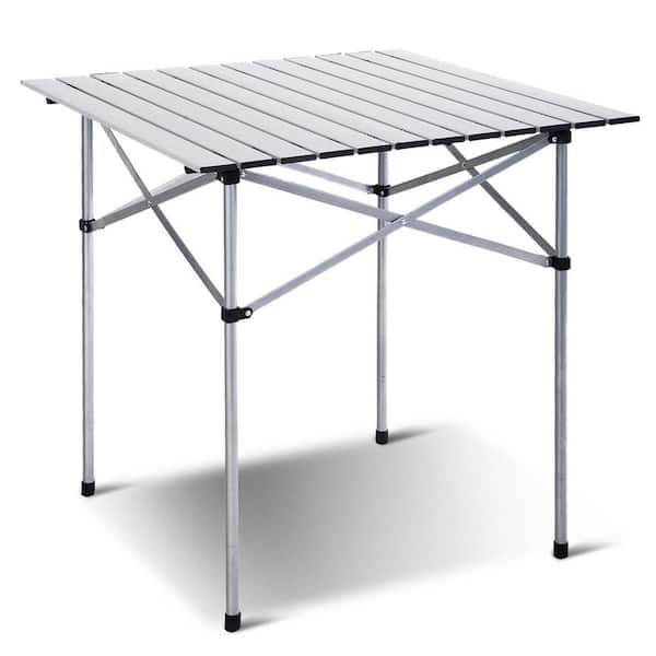 WELLFOR 27.6 in. Aluminum Outdoor Roll Up Folding Camping Picnic Table