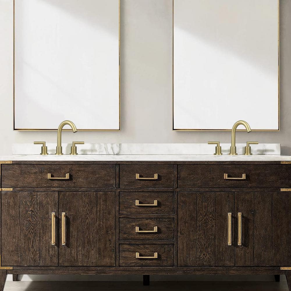 Brushed Gold Stainless Steel Double Handle Bathroom Faucet