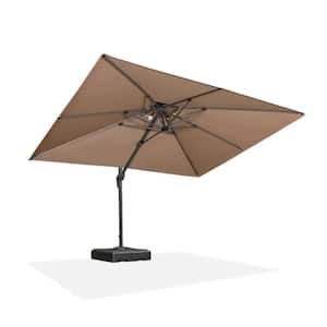 11 ft. Square 2-Tier Aluminum Cantilever 360-Degree Rotation Patio Umbrella with Base, Beige