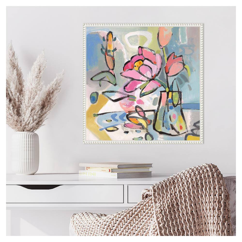 Beaded Frame Abstract Floral Canvas Wall Art