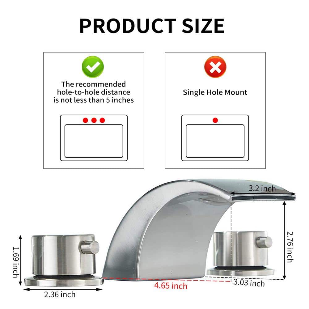 Polished Chrome 8-inch Widespread LED Bathroom Faucet with Pop-Up Drain