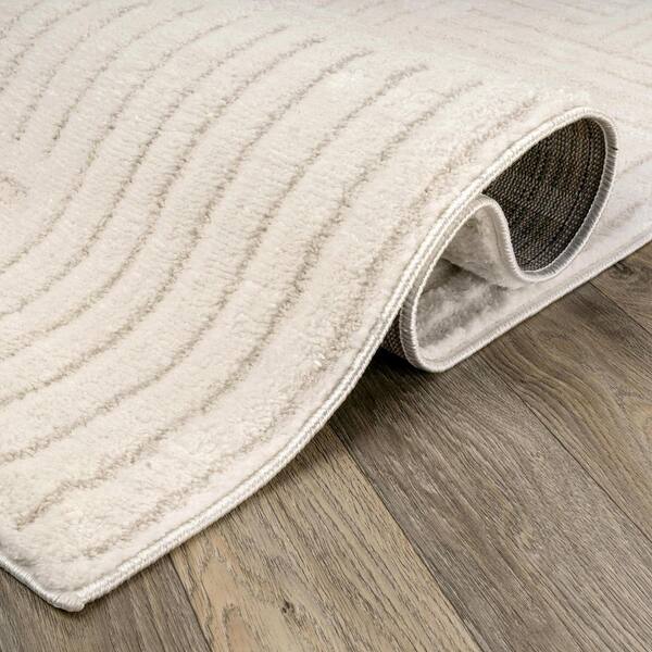 Basket Weave Power Loomed Soft Shag High-Low Indoor 2 ft. x 4 ft. White Area Rug