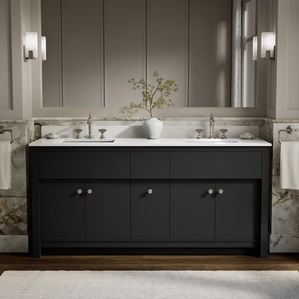 Alouette 72 in. Double SinkFerrous Grey Bath Vanity Cabinet with Sinks and Quartz Top
