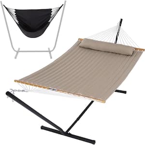 12 ft. 2-in-1 Indoor/Outdoor Portable Hammock Swing Chairs with Stand Included, Heavy-Duty Hammock in Light Brown