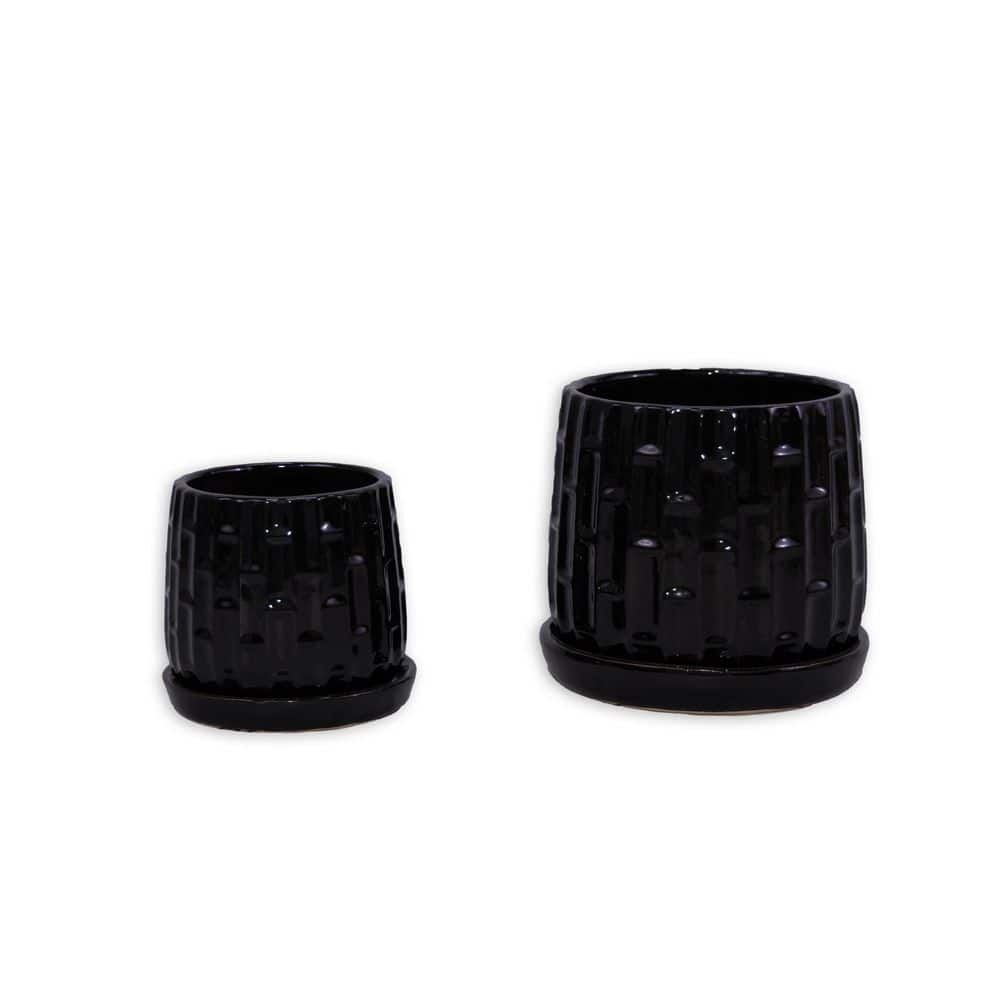 Chloe 5.31 in. and 7.09 in. Tall Black Round Ceramic Patio Outdoor Planter Set (2-Pack) price history on PriceWatchPro