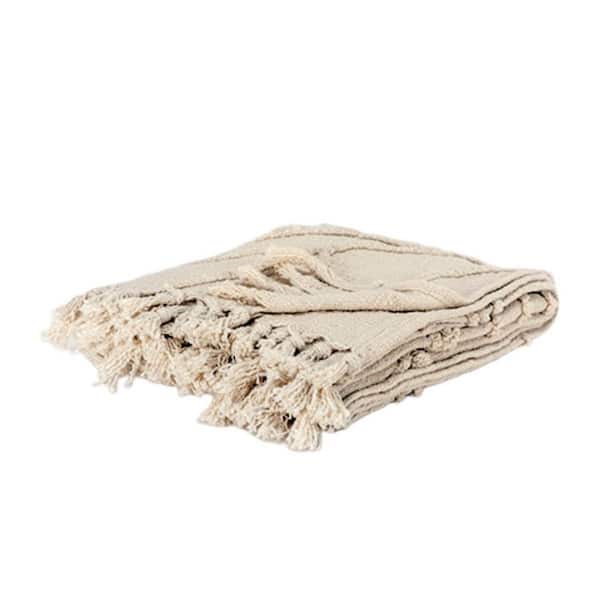 HomeRoots Natural Solid Color Cotton Throw Blanket