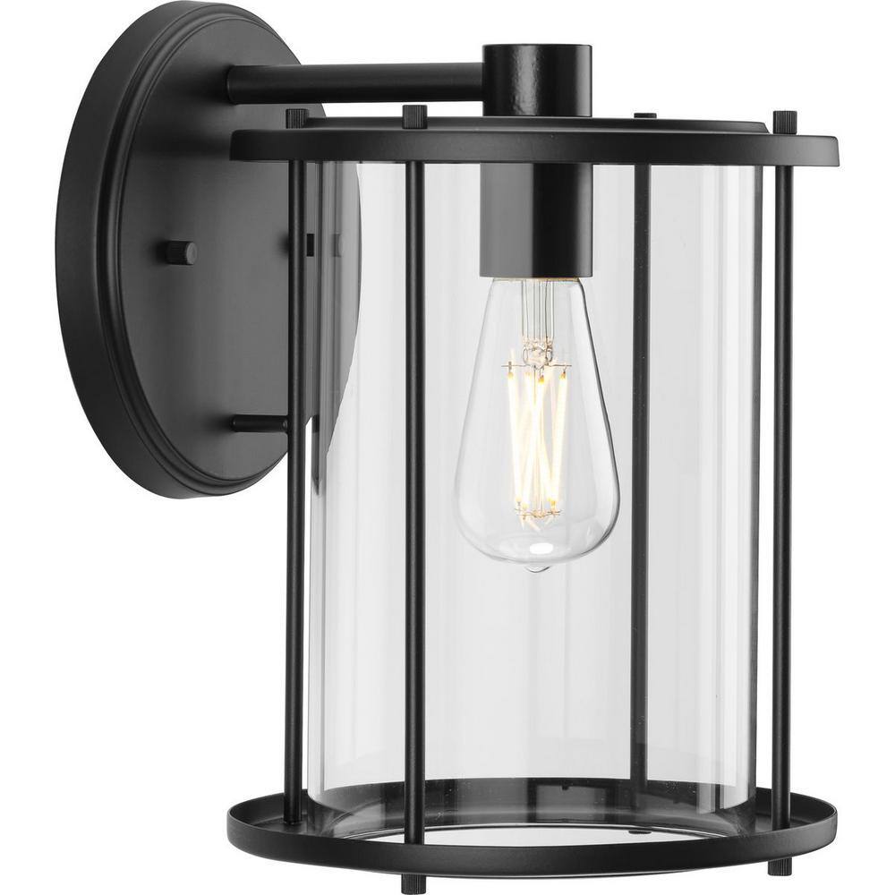 Matte Black Cylinder Outdoor Wall Lantern with Clear Glass