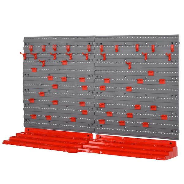 Tool Organizer Wall Mounted DIY Storage with 2 Back Pegboards&2 Shelves, 50 Hooks For Kitchen, Supermarket, Garage-Grey