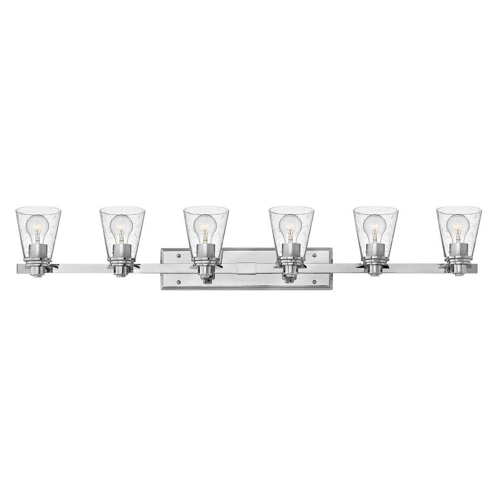 Avon Chrome 6-Light Bath Vanity with Clear Seedy Glass Shade
