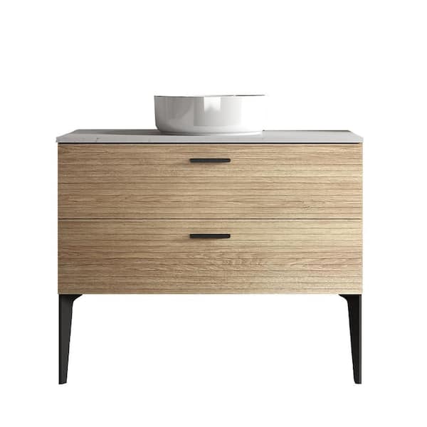 36 in. Freestanding Striped Natural Oak Bath Vanity with White Ceramic Top Unassembled