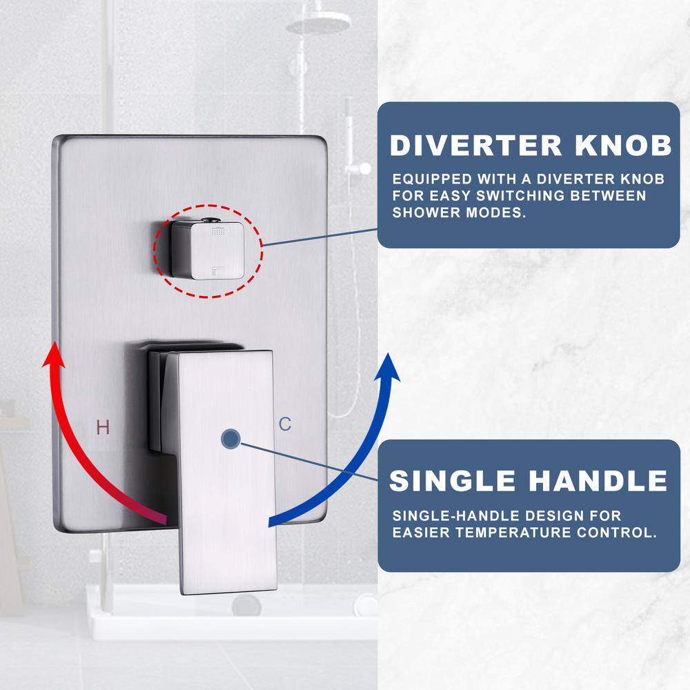 Brushed Nickel 12" Square Rain Shower System with Handheld