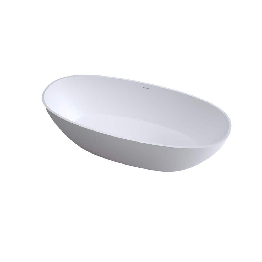 55 in. x 30 in. Freestanding Stone Resin Soaking Bathtub with Center Drain in Matte White price history on PriceWatchPro