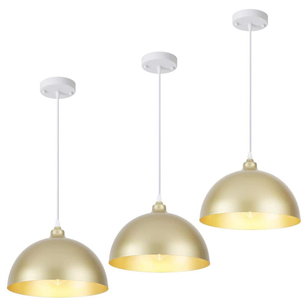 60-Watt 1-Light Modern Industrial Gold Dome Shaded Pendant Light with Metal Shade, No Bulbs Included (Set of 3) price history on PriceWatchPro