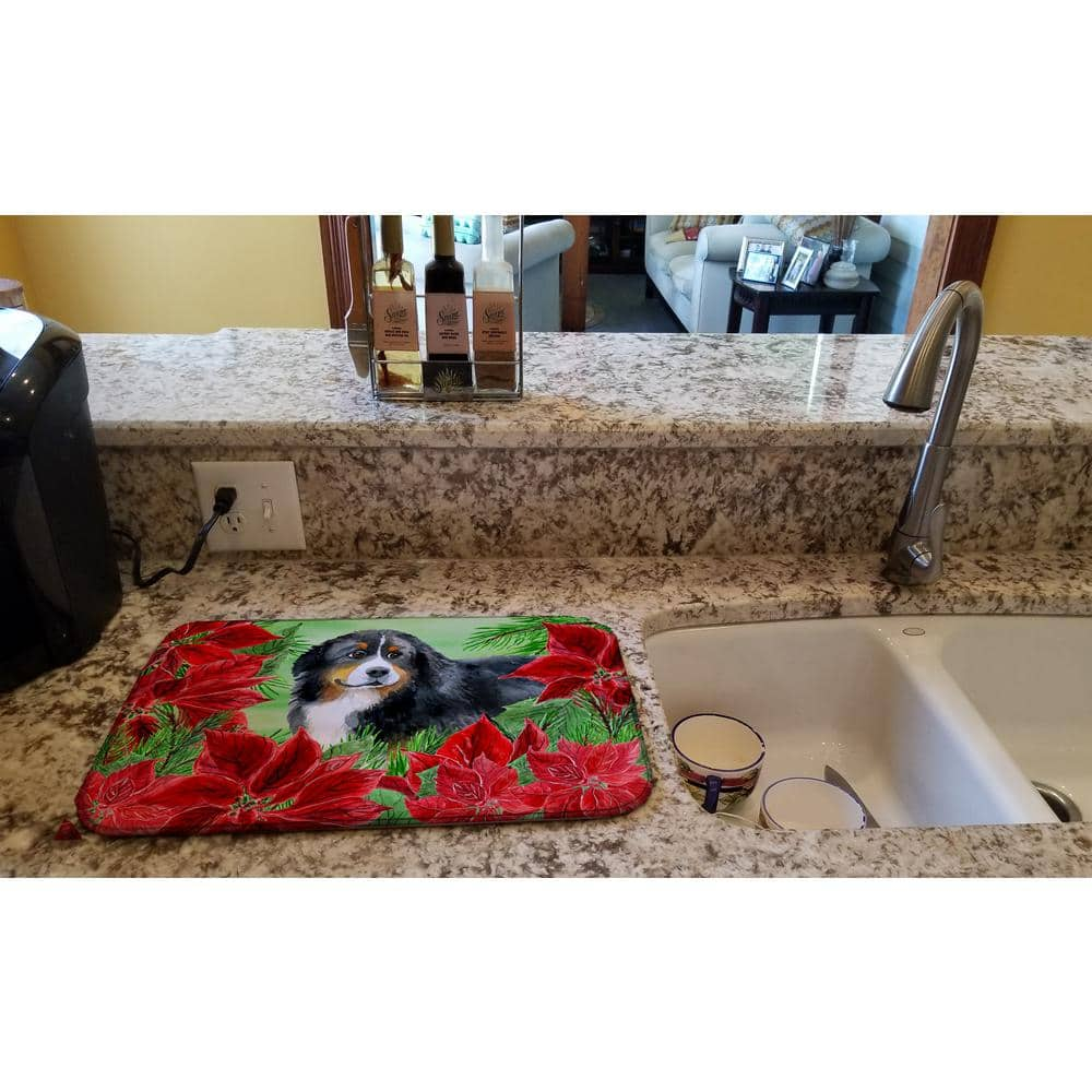 Caroline's Treasures 14 in. x 21 in. Multicolor Bernese Mountain Dog Poinsettias Dish Drying Mat