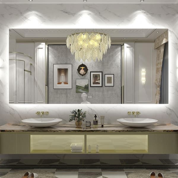 84 in. W x 40 in. H Rectangular Frameless UL Certified LED Backlited Anti-Fog Tempered Glass Wall Bathroom Vanity Mirror
