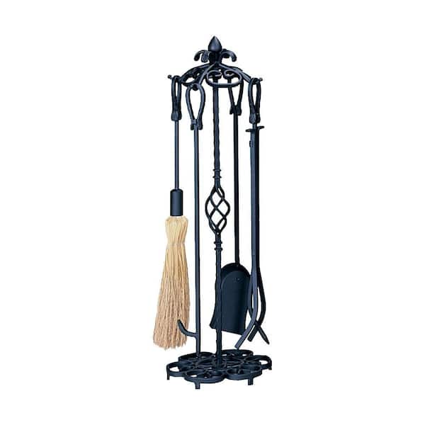UniFlame Black Wrought Iron 5-Piece Fireplace Tool Set with Heavy Weight Steel Construction