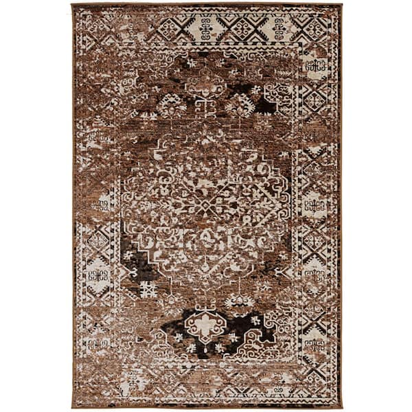 Linon Home Decor Crop Nain Beige and Brown 5 ft. x 7.6 ft. Area rug