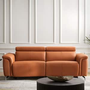 Serena 85 in. Flared Arm 2-Piece Genuine Leather Sectional Sofa in. Camel with Power-Assist and USB Ports