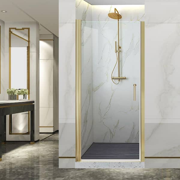 Lonni 32-33.9 in.W x 72 in. H Pivot Swing Frameless Shower Door with 1/4 in. Clear SGCC Tempered Glass and Brushed Gold Finish