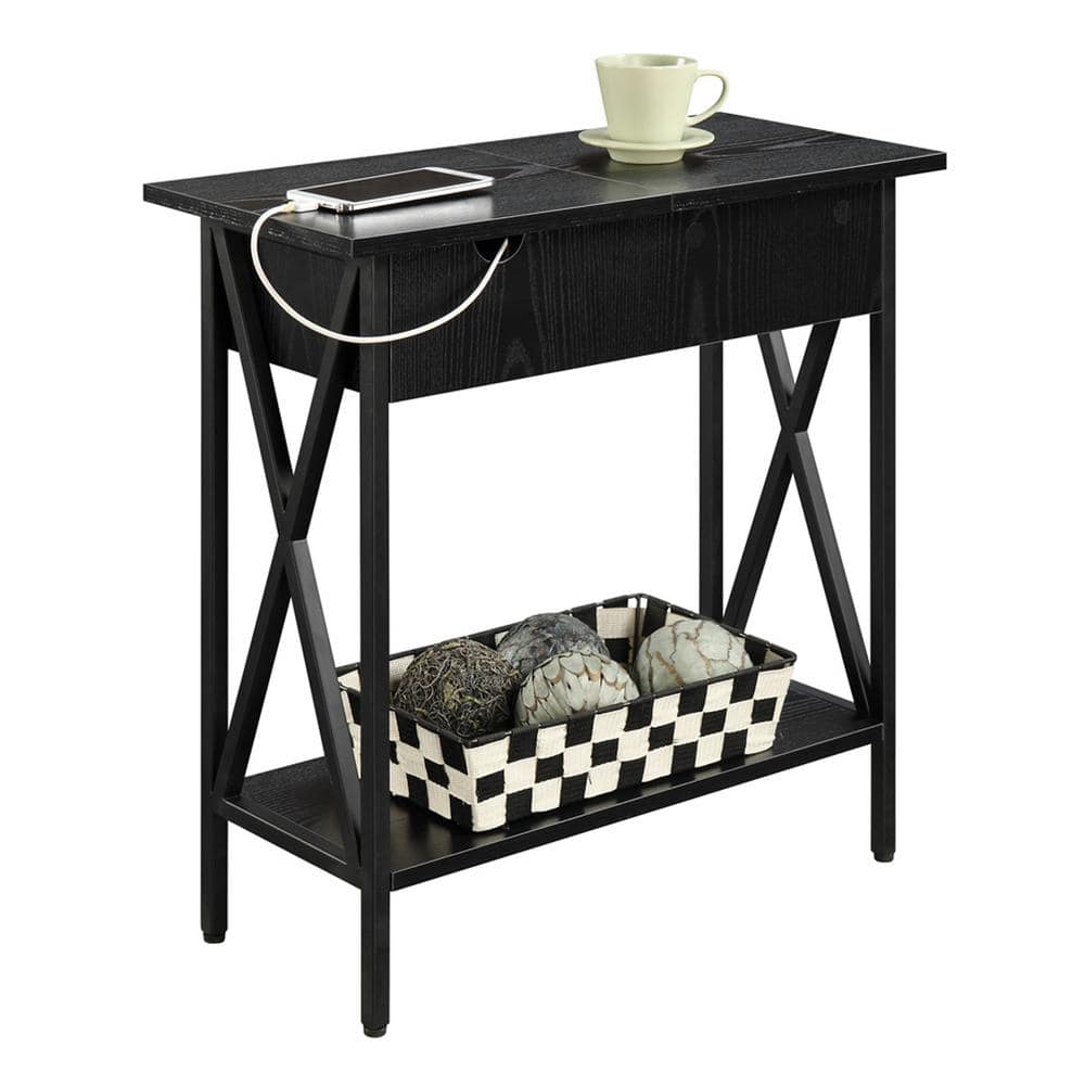 Tucson Black Wood and Metal Flip-Top End Table with Charging Station