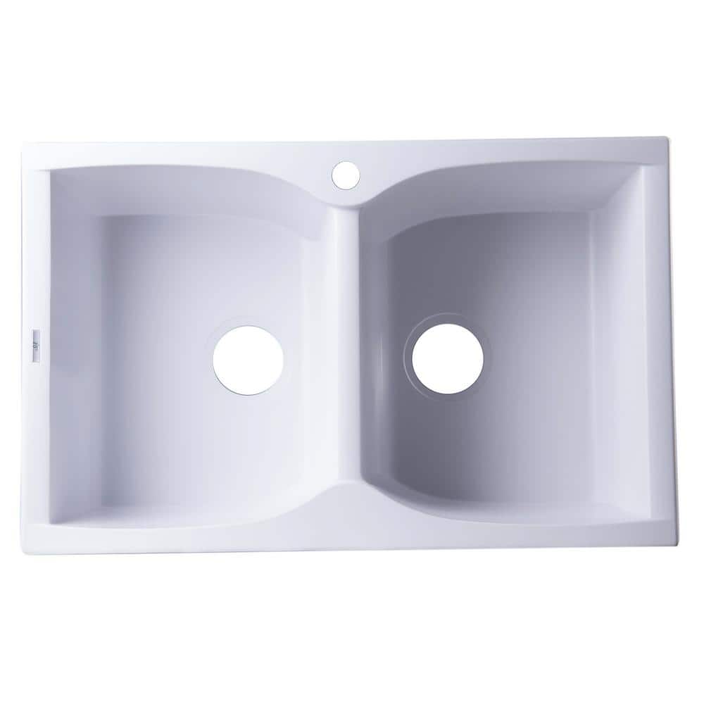 31.13'' White Granite Double Bowl Drop-In Kitchen Sink
