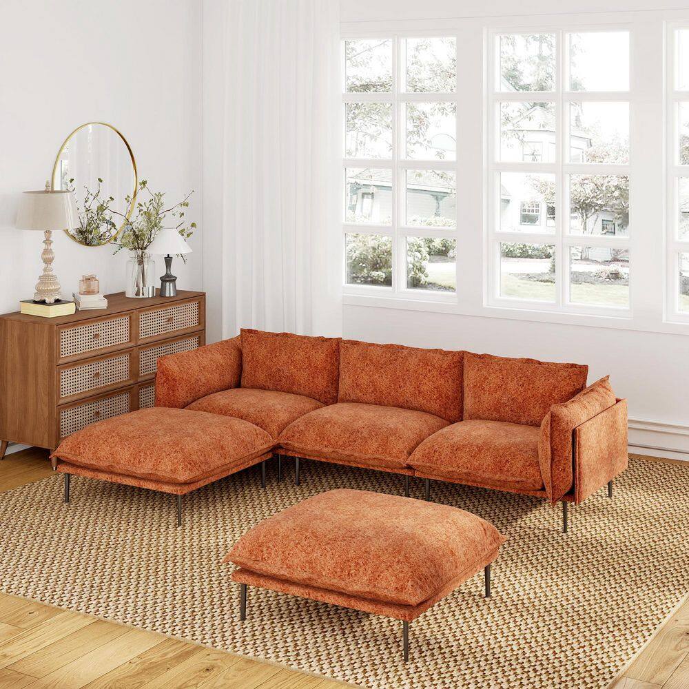 Minimalist 111 in. 5-Piece Tapered Arm Velvet Sectional Sofa, U-shaped Couch with 2 Ottomans for Living Room in. Orange price history on PriceWatchPro