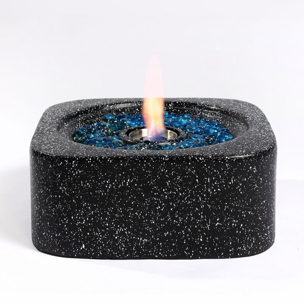 JimsMaison 16.30 in. W x 6.90 in. H Concrete Square Gas Tabletop Fire Pit in Black