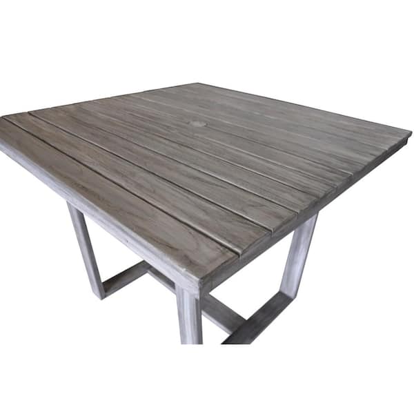 Courtyard Casual Bay Side Collection Teak Outdoor Square Dining Table With Umbrella Hole 5025 The Home Depot