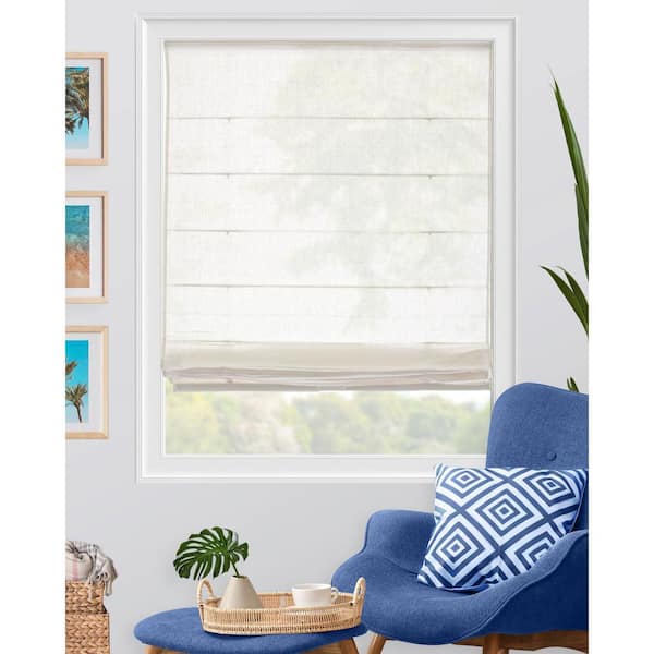 Pacific Ready-Made White Cordless Light Filtering Semi-Privacy Fabric Roman Shade 31 in. W x 64 in. L