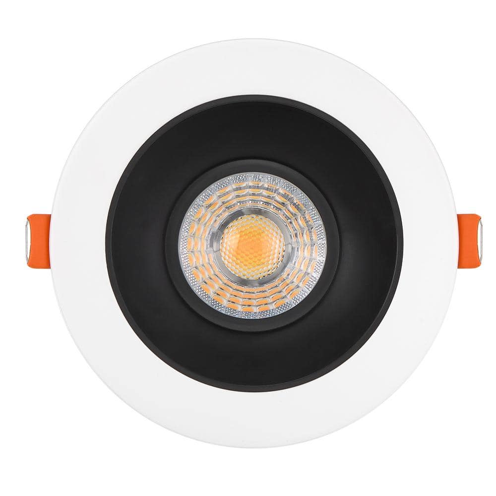 4-Inch Slim Round Recessed Anti-Glare LED Downlight with White Trim and Black Baffle
