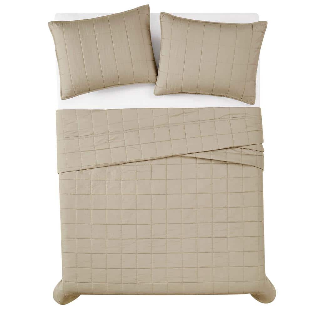 Khaki Microfiber Full Quilt and Sham Set