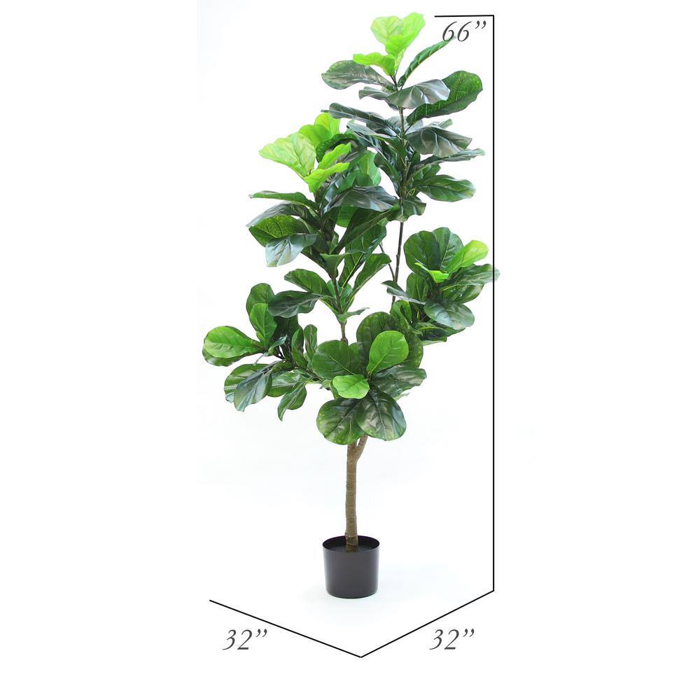 66" Tall Artificial Green Fiddle Leaf Fig Tree in White Planter