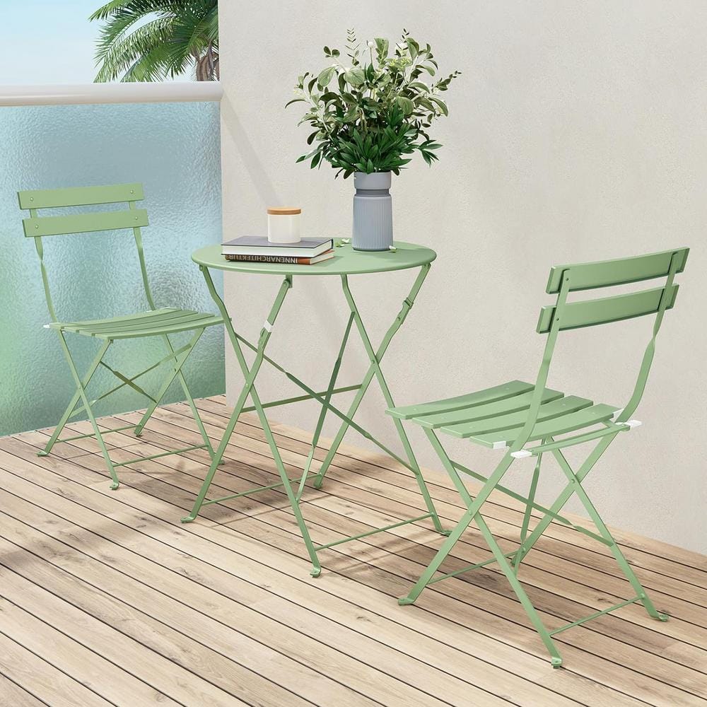 3 Piece Green Premium Steel Foldable Outdoor Patio Bistro Set, Patio Furniture Sets, Table and Chairs price history on PriceWatchPro