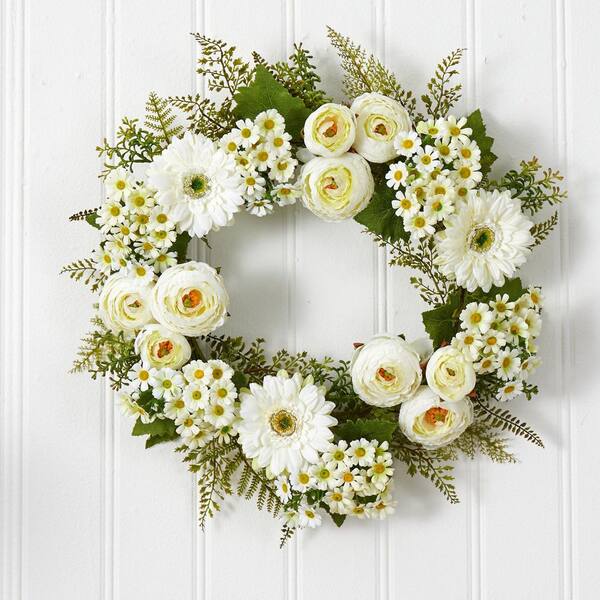 Nearly Natural 24 in. Artificial Mixed Daisies and Ranunculus