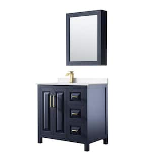 Daria 36 in. W x 22 in. D x 35.75 in. H Single Bath Vanity in Dark Blue with White Cultured Marble Top and MC Mirror