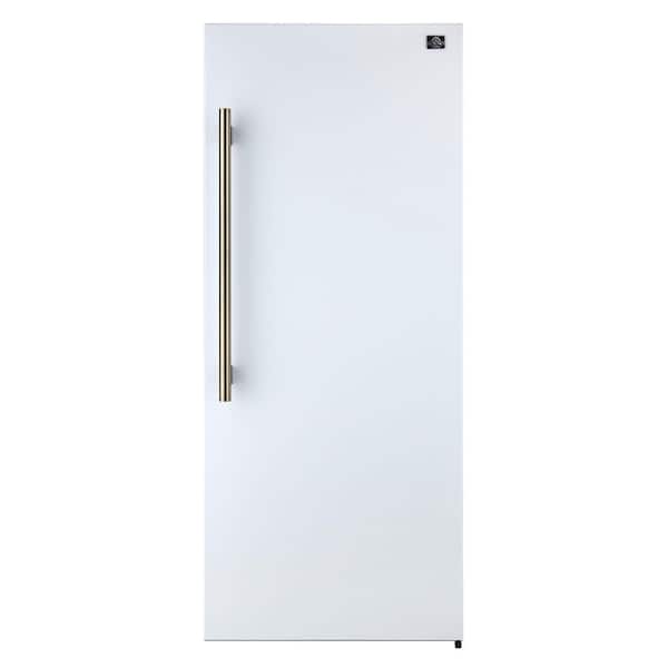 Maderno 28 in. Convertible Upright Freezer/Refrigerator in White with Antique Brass Handle, Right Swing