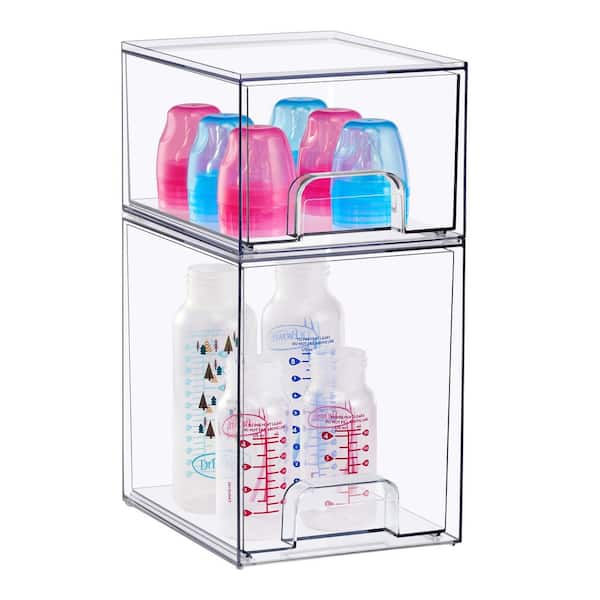 Clear Acrylic Pull-Out Organizer, Stackable Storage Drawers, 4-Pack Plastic Organizer Bins