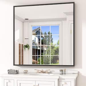 36 in. W x 36 in. H Square Aluminum Alloy Framed and Tempered Glass Wall Bathroom Vanity Mirror in Matte Black