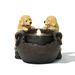 Puppy Love Farmhouse Resin Outdoor Urn Fountain with Lights