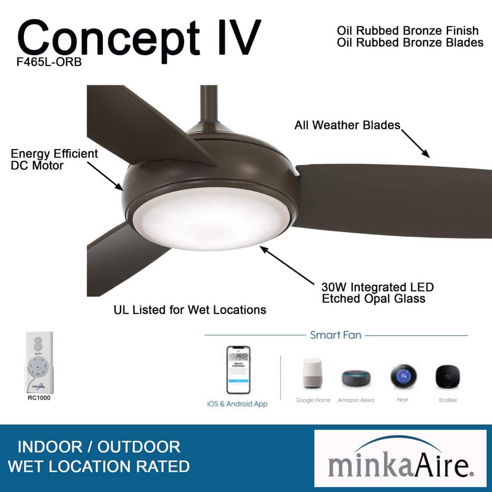 54" Smart LED Ceiling Fan in Oil Rubbed Bronze with Etched Opal Glass