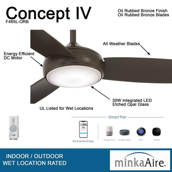 Minka Aire Concept Iv 54 In Integrated Led Indoor Outdoor Oil Rubbed Bronze Smart Ceiling Fan With Light And Remote Control F465l Orb - How To Install A Minka Aire Ceiling Fan
