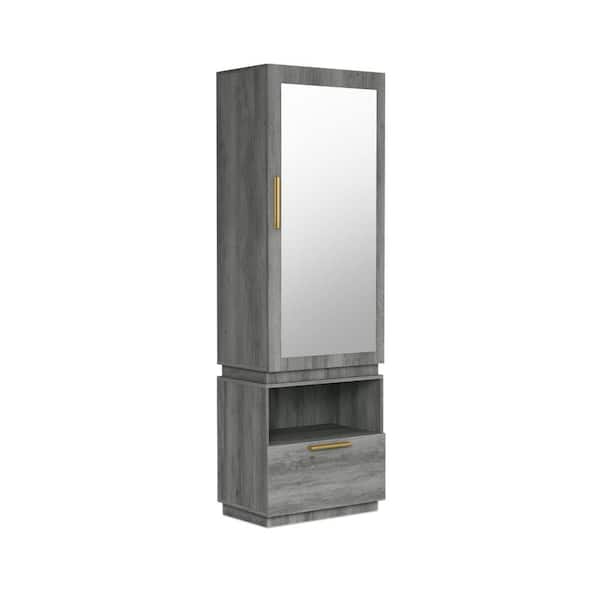 Furniture of America Noor Vintage Gray Oak Armoire with Mirror 72H x 17D x 24W