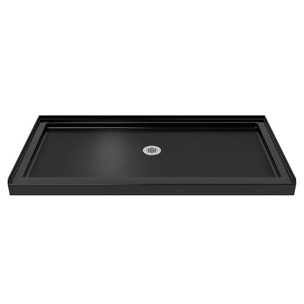 DreamLine Visions 60 in. x 32 in. Semi-Frameless Shower Door in Chrome with Black Base with Center Drain