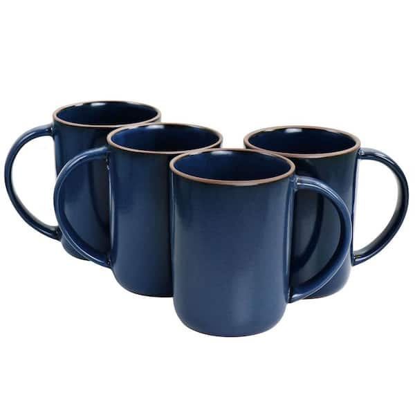 Set 2 Hand Blown Glass Mugs Blue And White with Applied Handles